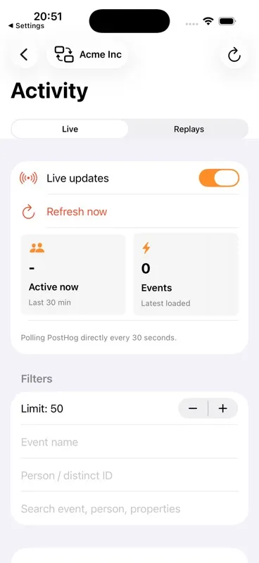 HogScope live activity filters on iPhone