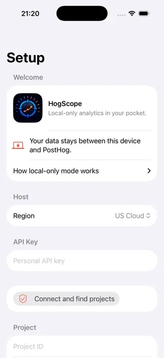 HogScope setup screen on iPhone