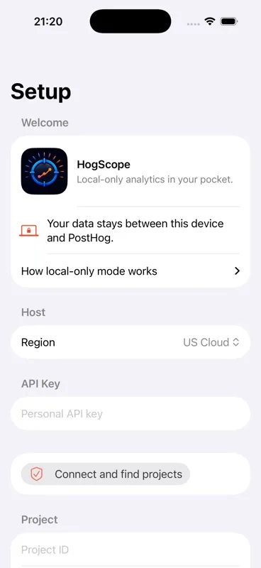 HogScope secure setup screen on iPhone